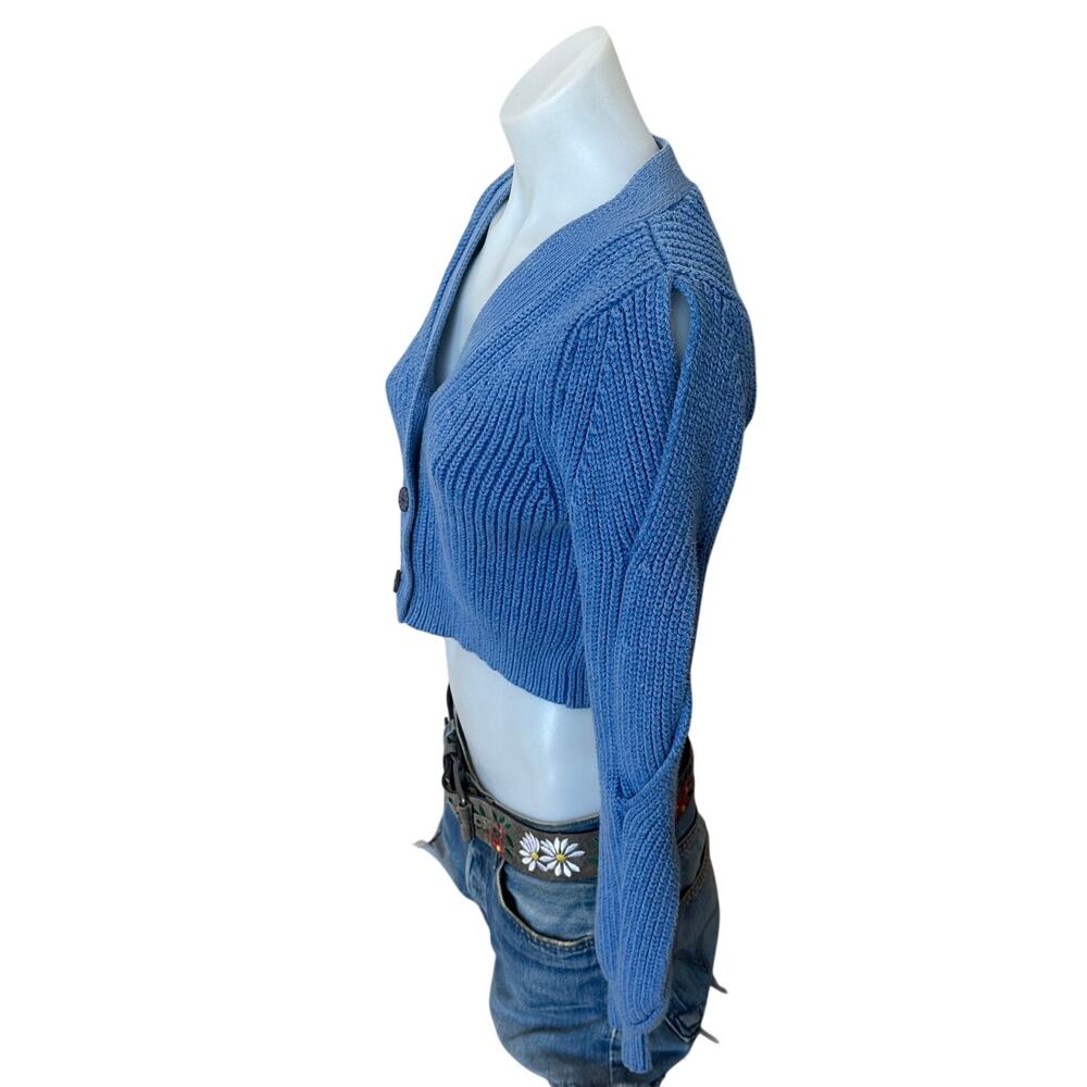 Derek Lam Blue Cropped Cardigan SMALL Cotton Sweater Twisted Sleeve Chunky $450 - Picture 9 of 12